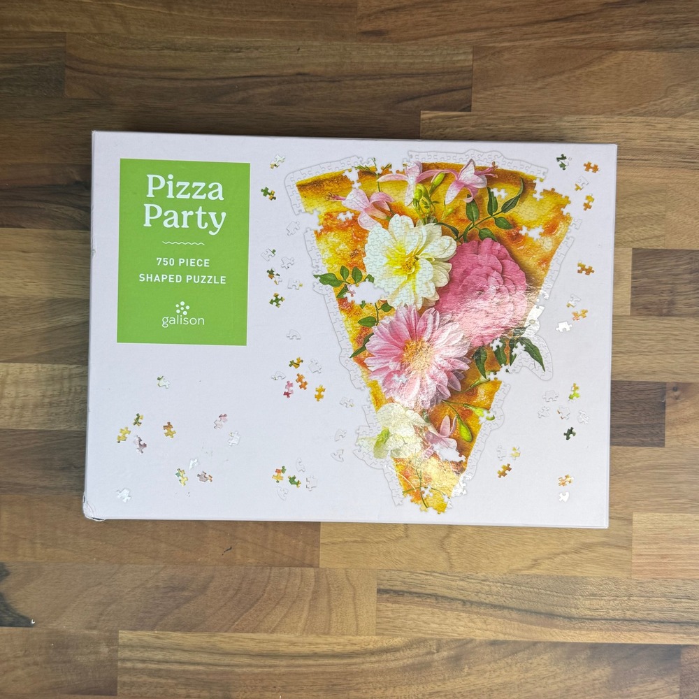 Galison Pizza Party 750 Piece Shaped Puzzle Paul Fuentes Floral Pizza Slice Art